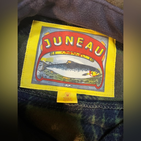 Juneau Plaid Button-Up Fleece Shirt Jacket Green Blue Mens Medium - Picture 3 of 6